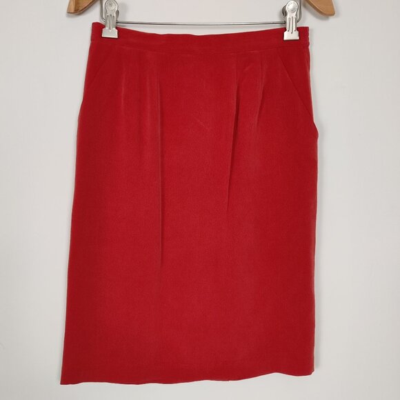 Braemar Petites Women's Mini Skirt Size 2 Red Silk Lined Business Casual Elegant - Picture 3 of 10